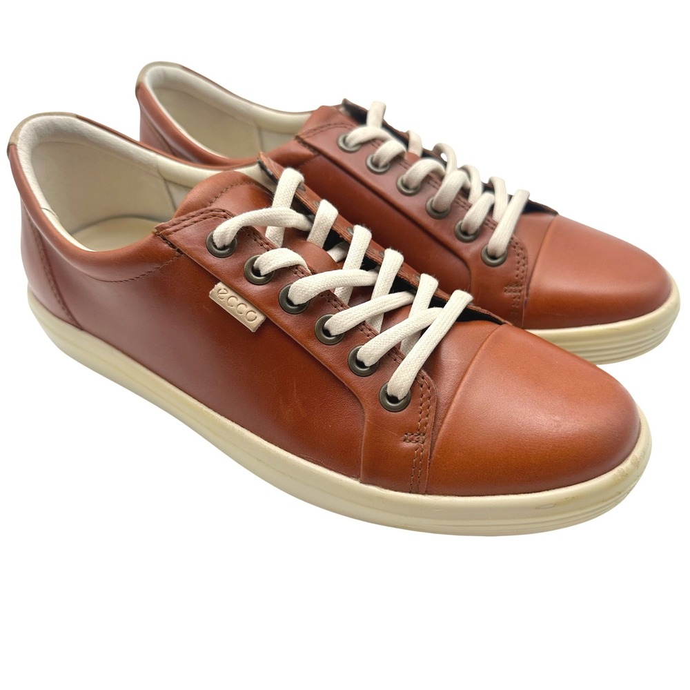 ECCO Soft 7 Womens Leather Sneakers Cognac Brown Lace Up Low Top Shoes 6-6.5
